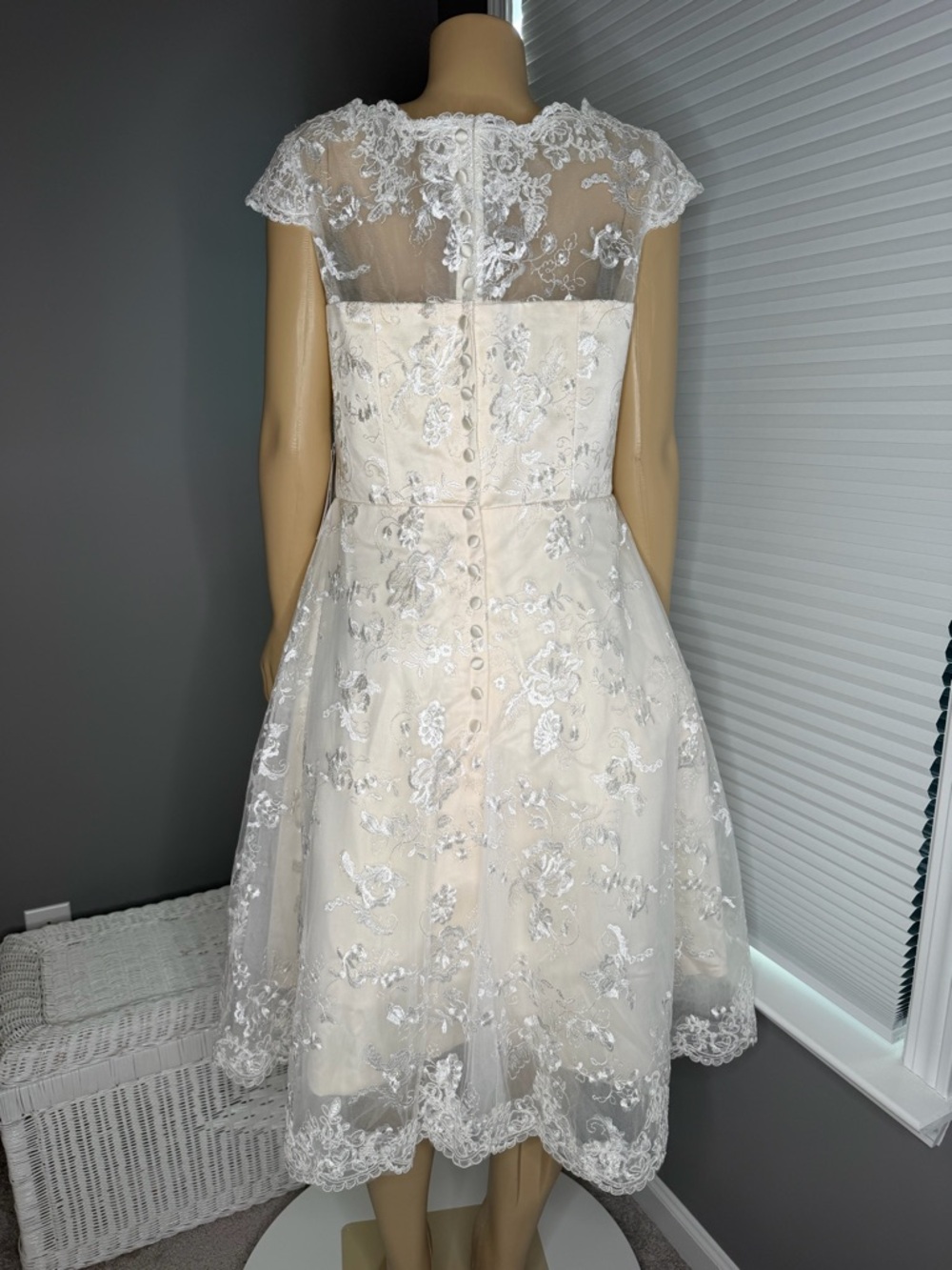 Cap-Sleeve Lace Tea-Length Wedding Dress in Ivory - Picture 3 of 7